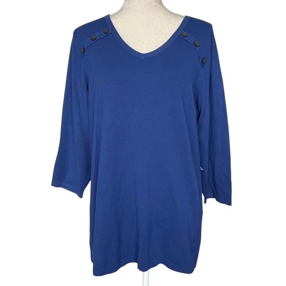 Chico’s Button Detail V-neck Pullover Blue Sweater Women’s Size 2 Regular Size L - Picture 1 of 9